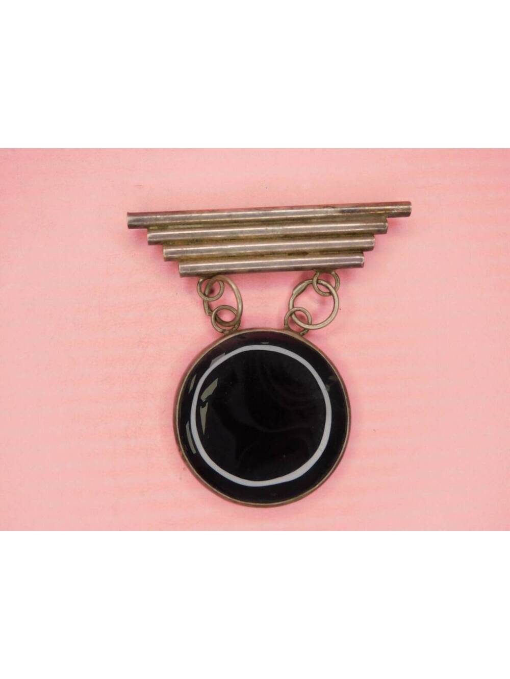 Vintage RETRO Silver and Onyx Pin
